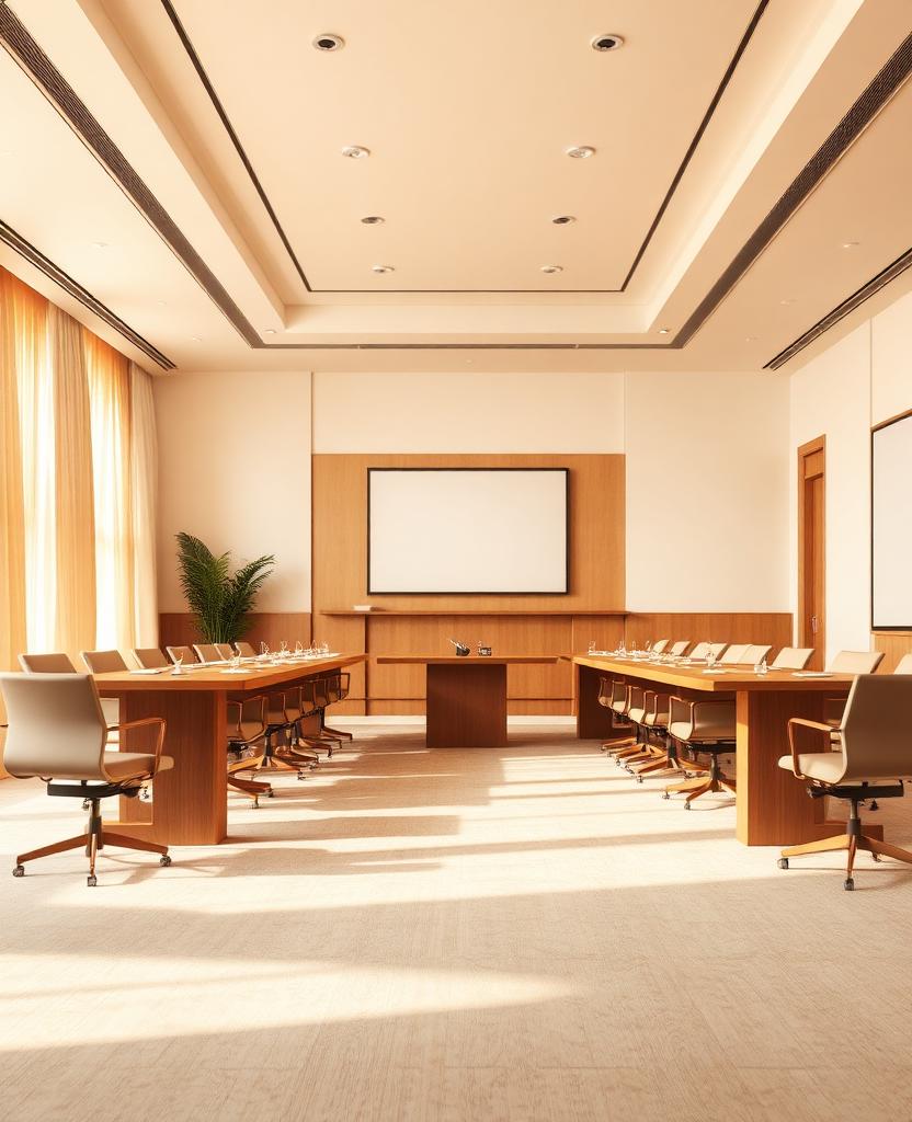 Calm boardroom workshop space in warm cream tones